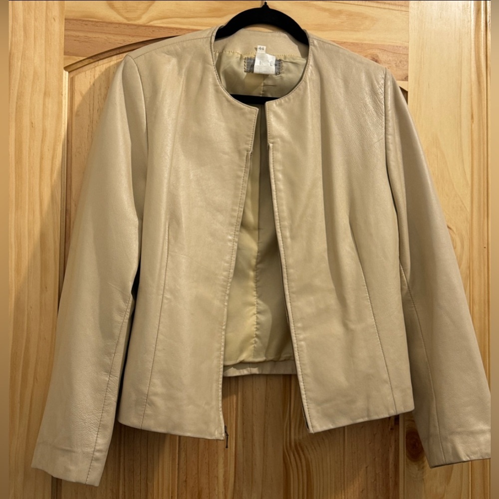 Sweet Lemon Leather Cream Natural Lined Zip Up Jacket EU 44  US 10/12